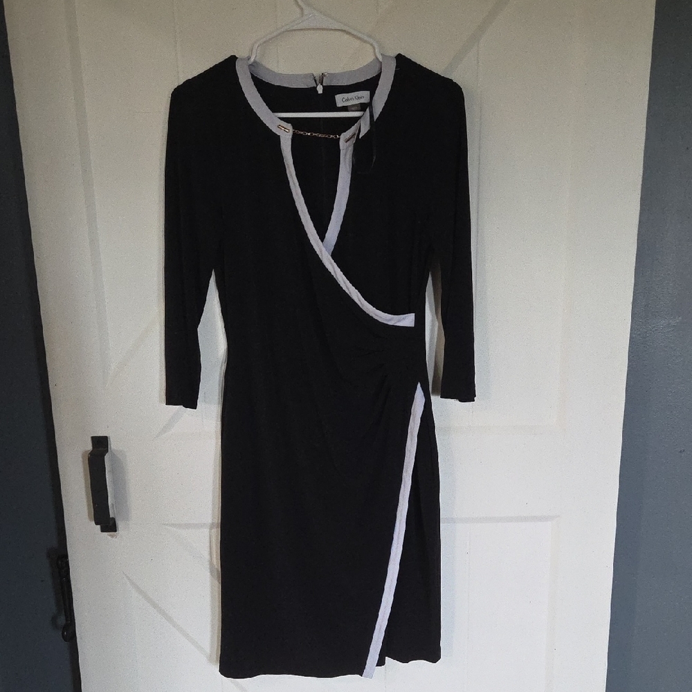 Connected Apparel Black Dress with White Trim